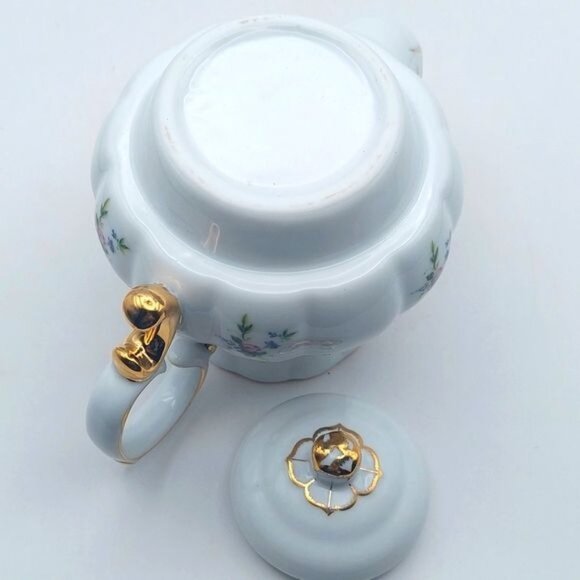 Porcelain Tea For One Floral Stackable 3 Piece Tea Set Roses Gold Trim - Picture 10 of 11